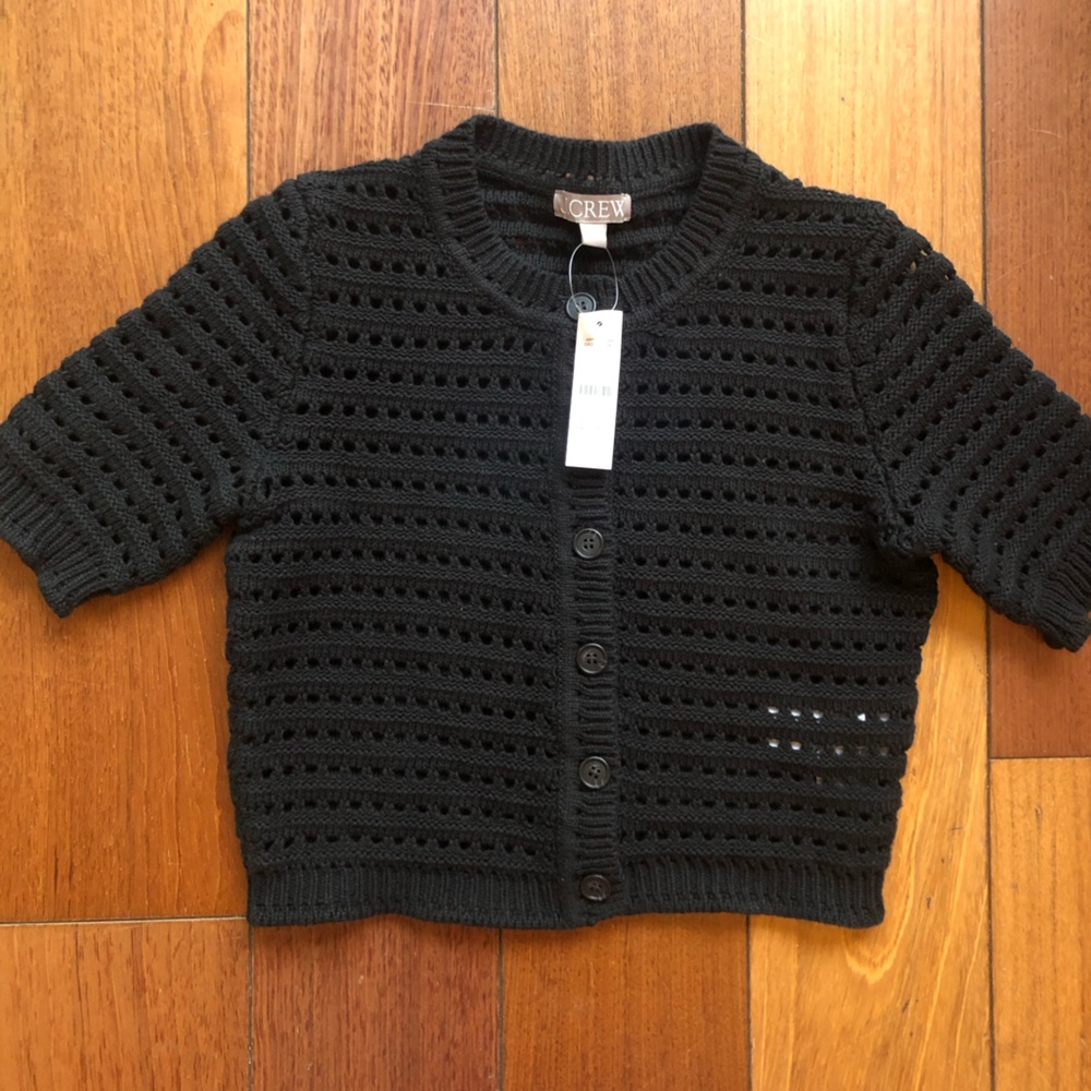 J.Crew NWT Black Open Weave Cardigan
